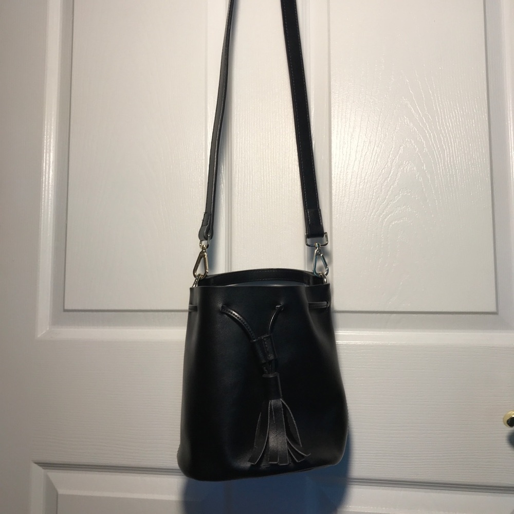 Black Leather Slouch drawstring purse